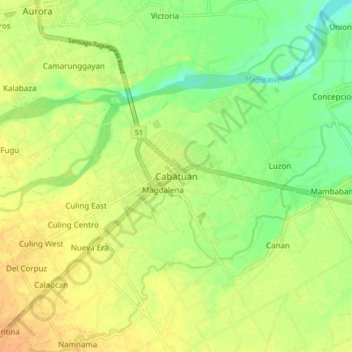 Mapa topográfico Cabatuan, altitud, relieve