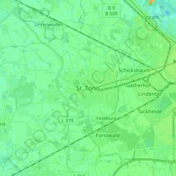 Mapa topográfico St. Tönis, altitud, relieve