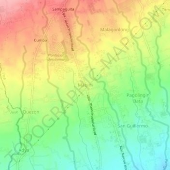 Mapa topográfico Mabini, altitud, relieve