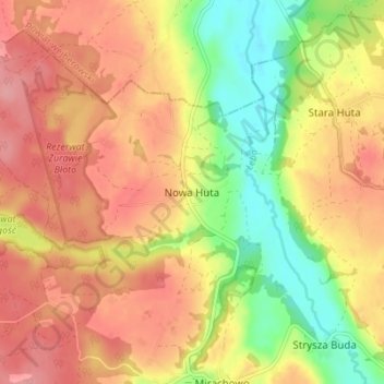 Mapa topográfico Nowa Huta, altitud, relieve
