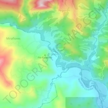 Mapa topográfico El Hatico, altitud, relieve