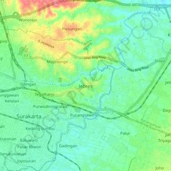 Mapa topográfico Jebres, altitud, relieve