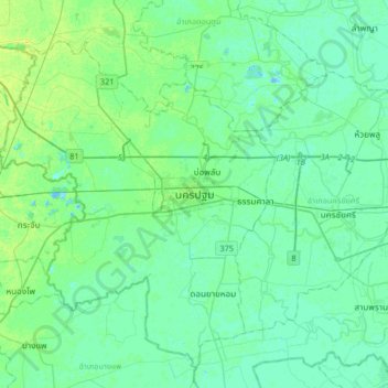 Mapa topográfico Nakhon Pathom, altitud, relieve