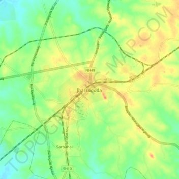 Mapa topográfico Jharsuguda, altitud, relieve