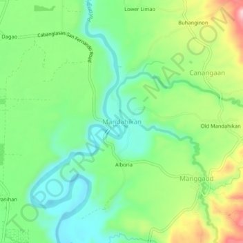 Mapa topográfico Mandahican, altitud, relieve
