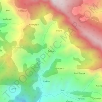 Mapa topográfico Pokhra, altitud, relieve