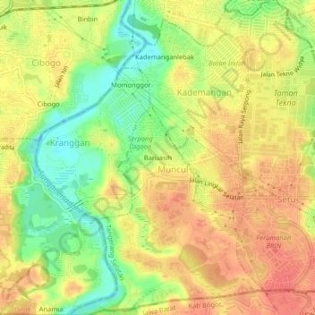 Mapa topográfico Baruasih, altitud, relieve