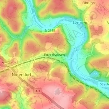 Mapa topográfico Etterzhausen, altitud, relieve