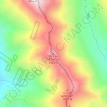 Mapa topográfico Vulcan Mountain, altitud, relieve
