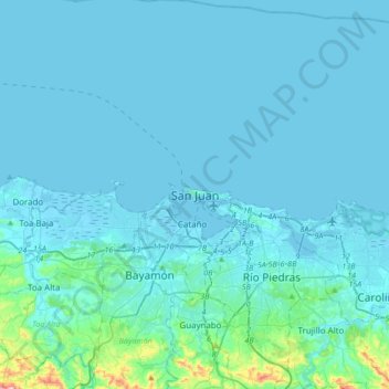Mapa topográfico San Juan, altitud, relieve