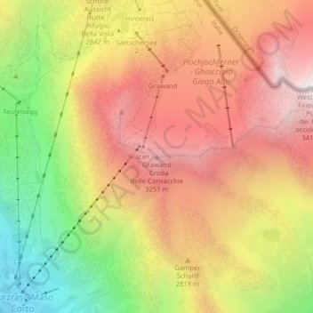 Mapa topográfico Grawand, altitud, relieve