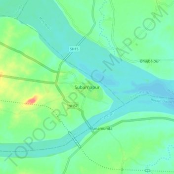 Mapa topográfico Subarnapur, altitud, relieve