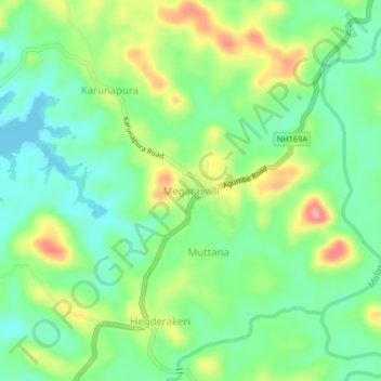 Mapa topográfico Megaravalli, altitud, relieve
