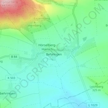 Mapa topográfico Behringen, altitud, relieve