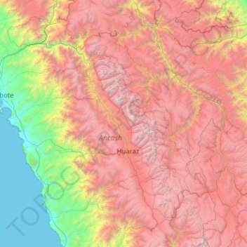 Mapa topográfico Province of Carhuaz, altitud, relieve