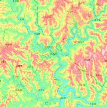 Mapa topográfico Pingchang, altitud, relieve