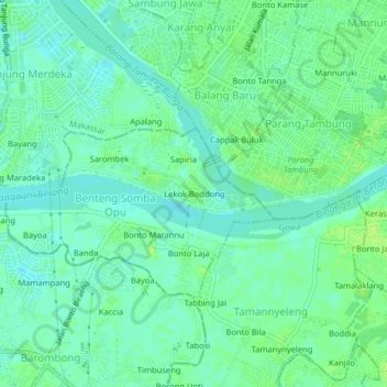 Mapa topográfico Lekok Boddong, altitud, relieve