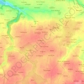 Mapa topográfico Keraliou, altitud, relieve