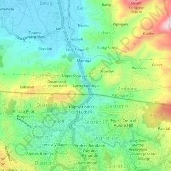 Mapa topográfico Lower Cogcoga, altitud, relieve