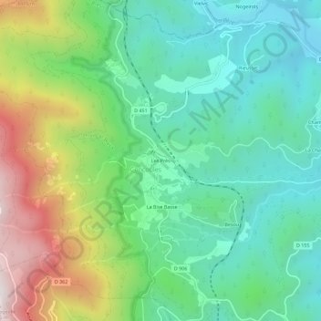 Mapa topográfico Les Prés, altitud, relieve