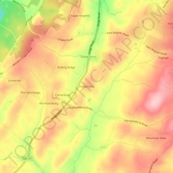 Mapa topográfico Forest Hills, altitud, relieve