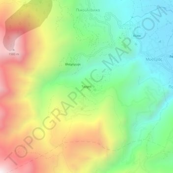 Mapa topográfico Taygeti, altitud, relieve