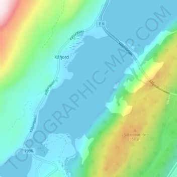 Mapa topográfico Kåfjorden, altitud, relieve