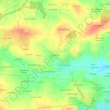 Mapa topográfico La Cassière, altitud, relieve