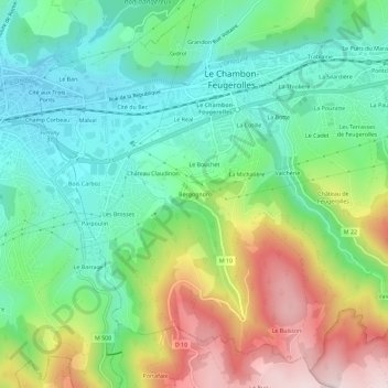 Mapa topográfico Bergognon, altitud, relieve