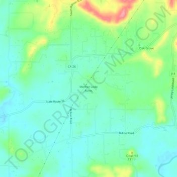 Mapa topográfico Mother Lode Acres, altitud, relieve
