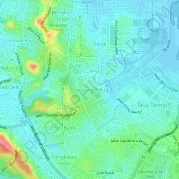 Mapa topográfico Kampung Pelita, altitud, relieve