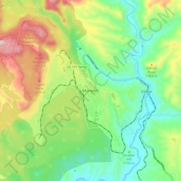 Mapa topográfico Morenci, altitud, relieve