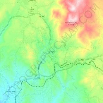 Mapa topográfico Sonora, altitud, relieve