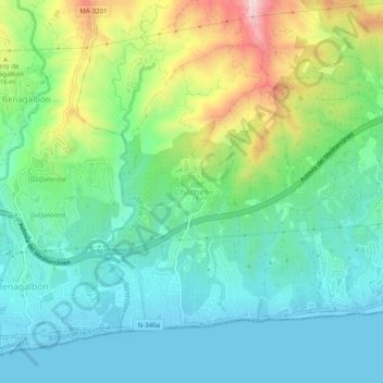 Mapa topográfico Chilches, altitud, relieve