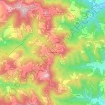 Mapa topográfico Sanvarezzo, altitud, relieve