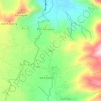 Mapa topográfico Tista, altitud, relieve