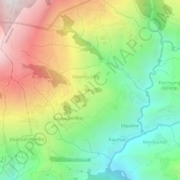 Mapa topográfico Yarsa, altitud, relieve