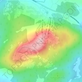 Mapa topográfico Olostunturi, altitud, relieve