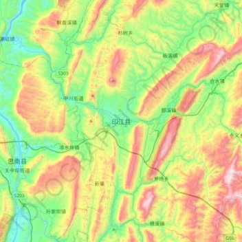 Mapa topográfico Yinjiang, altitud, relieve