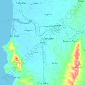 Mapa topográfico Lian, altitud, relieve