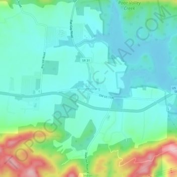 Mapa topográfico Mooresburg, altitud, relieve