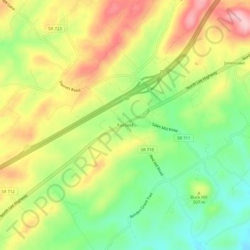 Mapa topográfico Fairfield, altitud, relieve