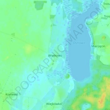 Mapa topográfico Wiejkowo, altitud, relieve