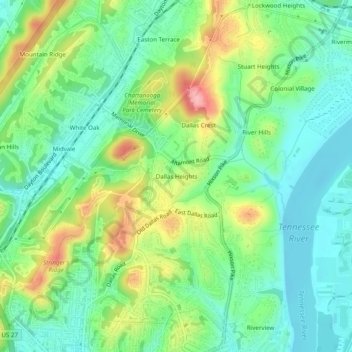 Mapa topográfico Dallas Heights, altitud, relieve