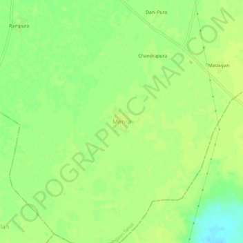 Mapa topográfico Mehra, altitud, relieve
