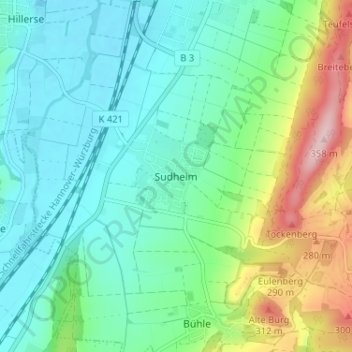 Mapa topográfico Sudheim, altitud, relieve