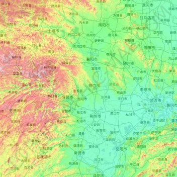 Mapa topográfico Hubei, altitud, relieve