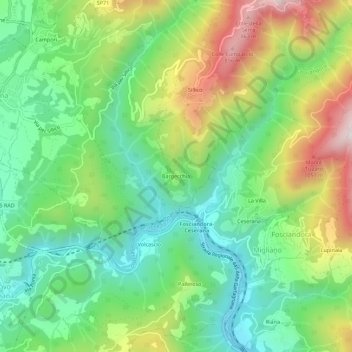 Mapa topográfico Bargecchia, altitud, relieve