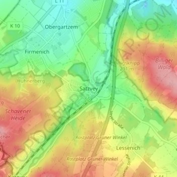 Mapa topográfico Satzvey, altitud, relieve