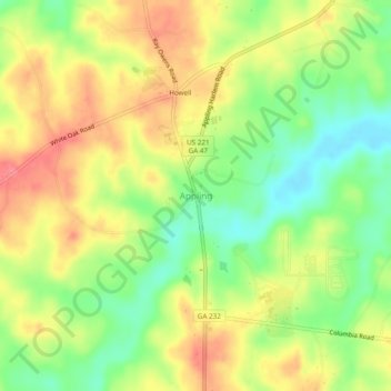 Mapa topográfico Appling, altitud, relieve
